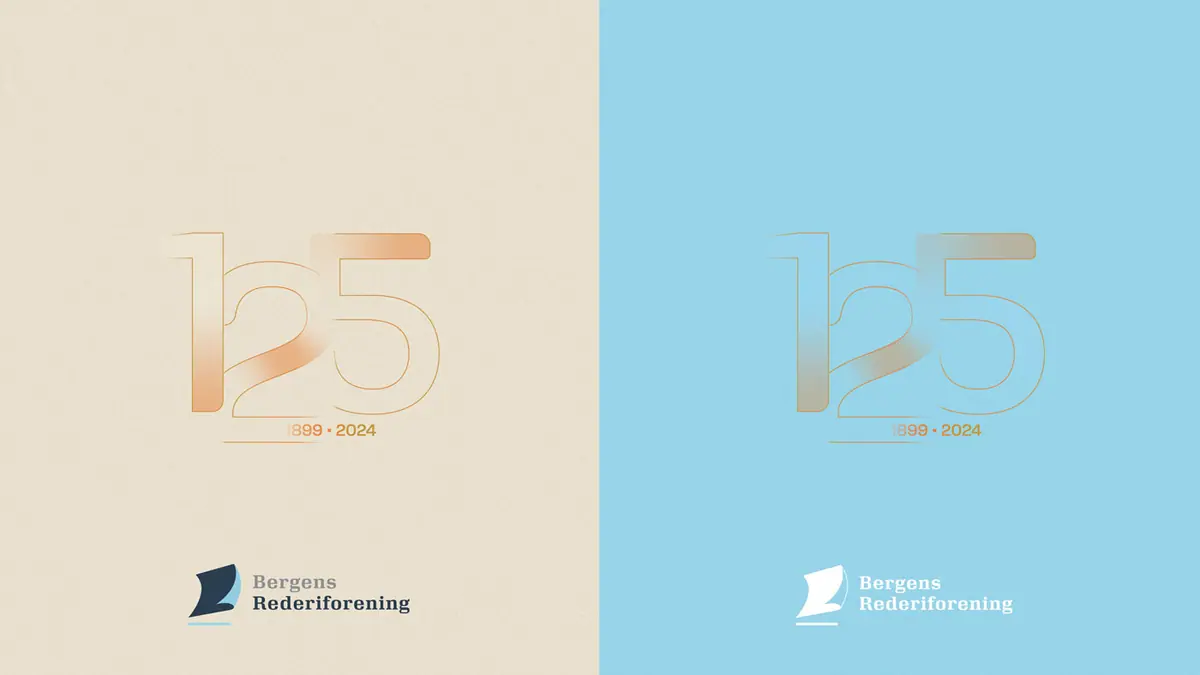 «125» anniversary logo on beige and light blue backgrounds for the Bergen Shipowners' Association