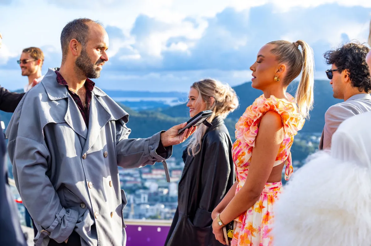 TV 2 personalities being interviewed on the red carpet at Fløien