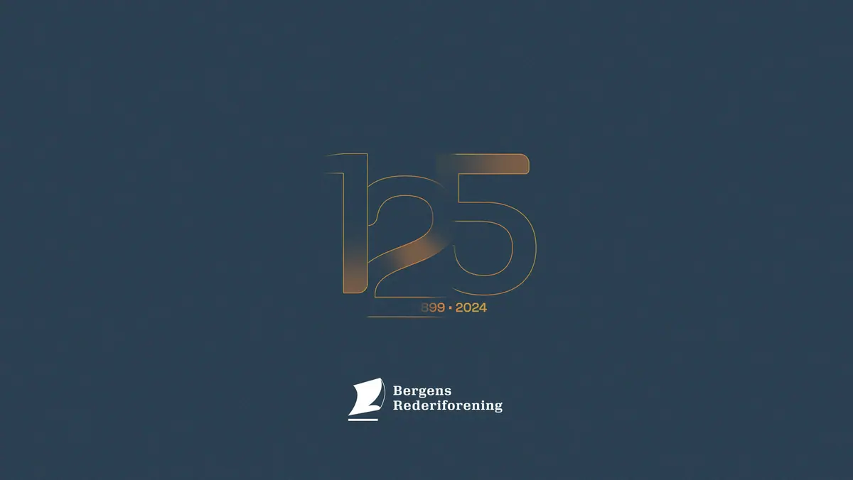 Gold «125» anniversary logo on a dark blue background for the Bergen Shipowners' Association